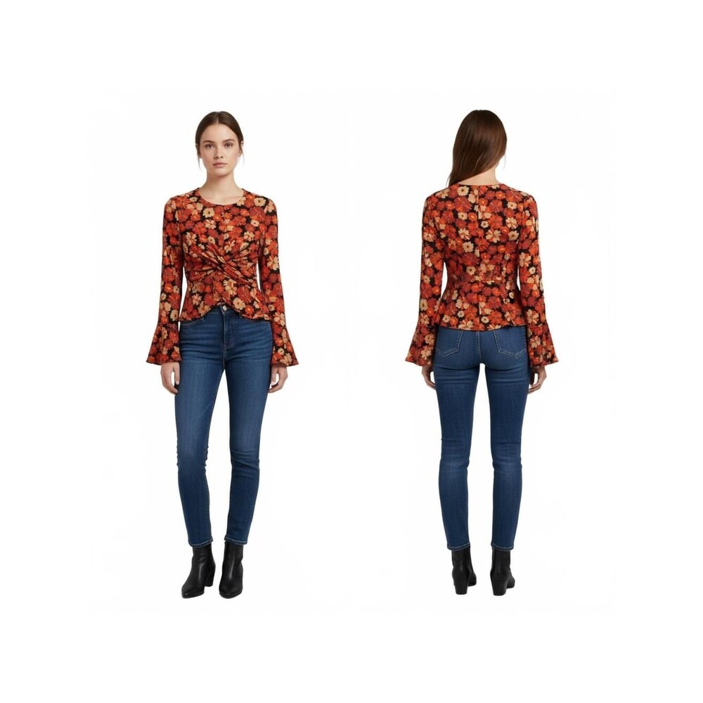 Floral Blouse Twist Front Long Sleeve Top